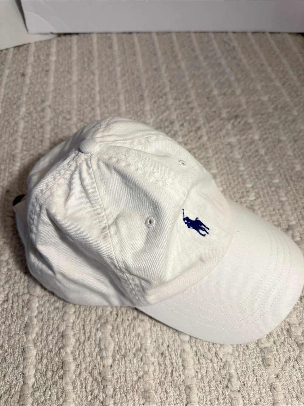 Polo Ralph Lauren White Cotton Baseball Cap Blue Pony Logo Adjustable Hat